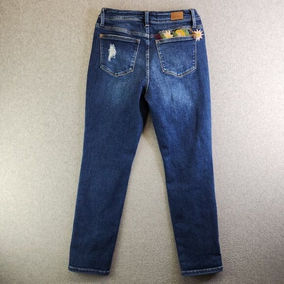 Judy Blue Jeans Womens 27 Blue Floral Embroidered High Rise Boyfriend Flowers - Picture 15 of 16